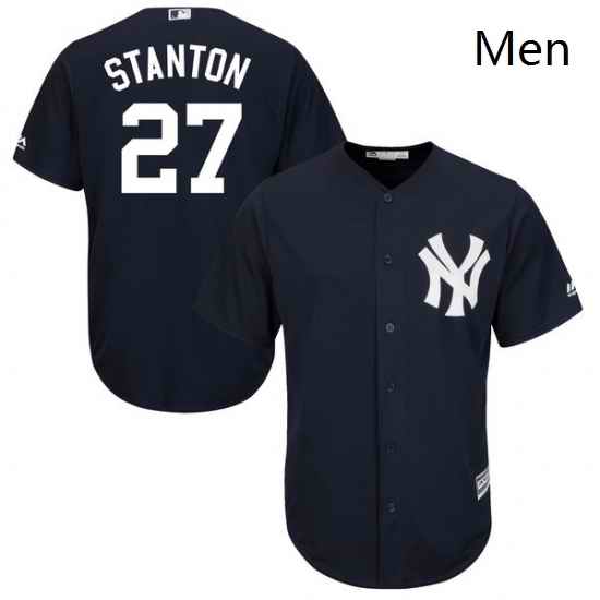 Mens Majestic New York Yankees 27 Giancarlo Stanton Replica Navy Blue Alternate MLB Jersey